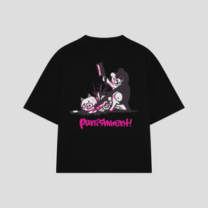 Playera streetwear premium de anime y gaming ExtraLife MX, corte boxy oversized drop shoulder heavyweight en color Deep Black y Off-White, moda urbana mexicana de culto.