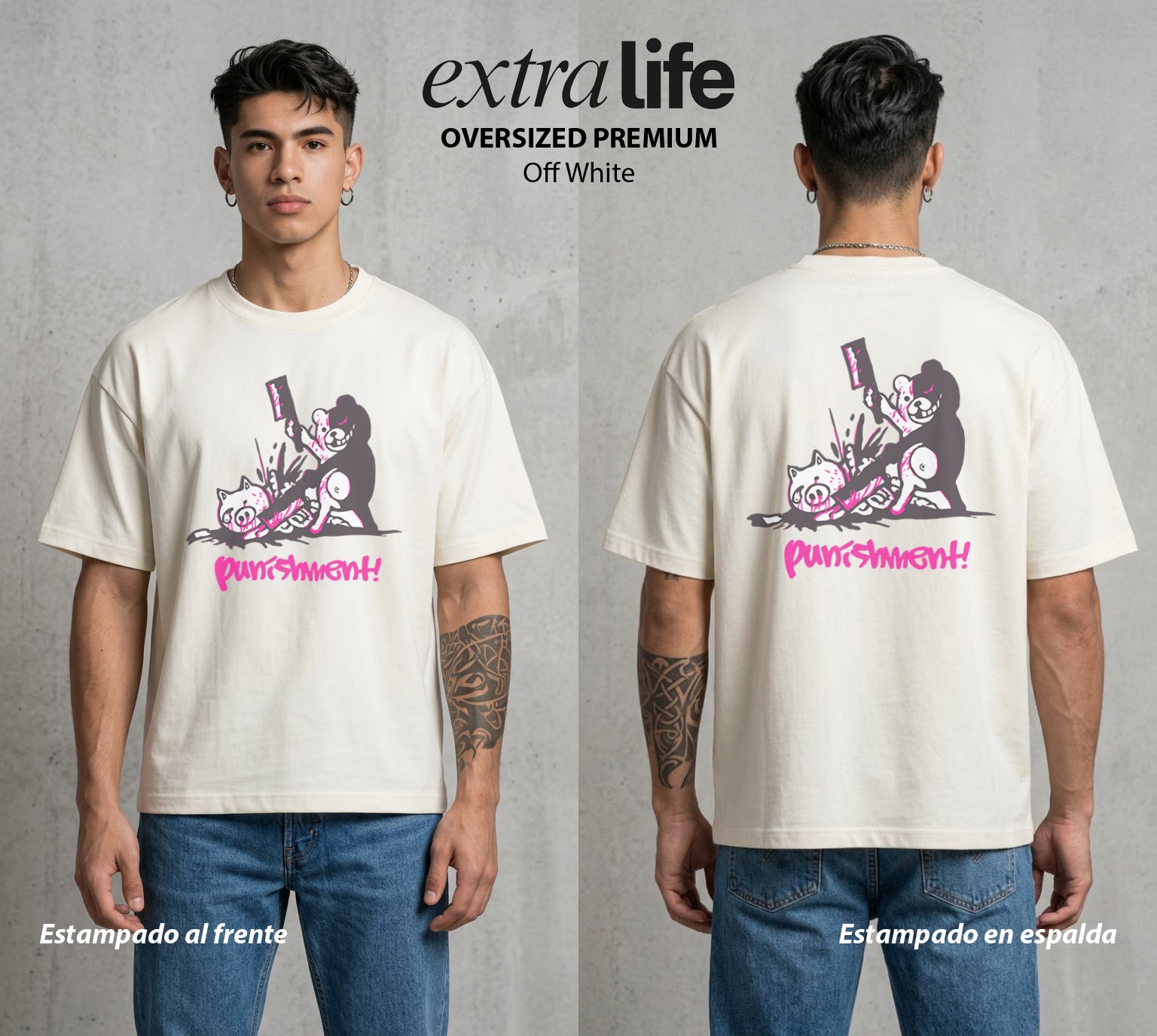 El Juicio Final Escolar | El Castigo Final #00612 - Playera Oversized Premium | Off White - Foto en modelo