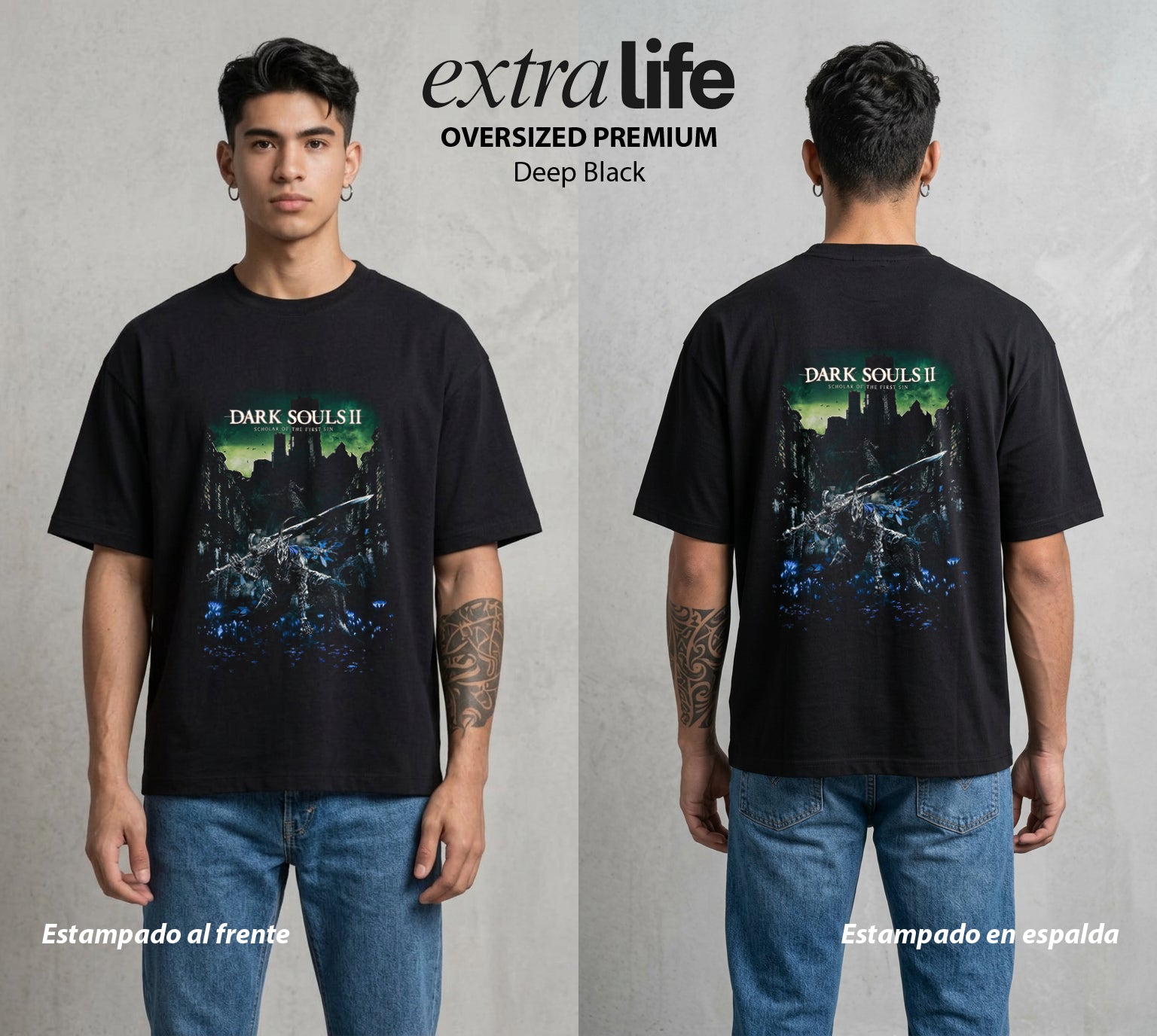La Hoguera Eterna | El Espiritu sin Morir #00617 - Playera Oversized Premium | Deep Black - Foto en modelo