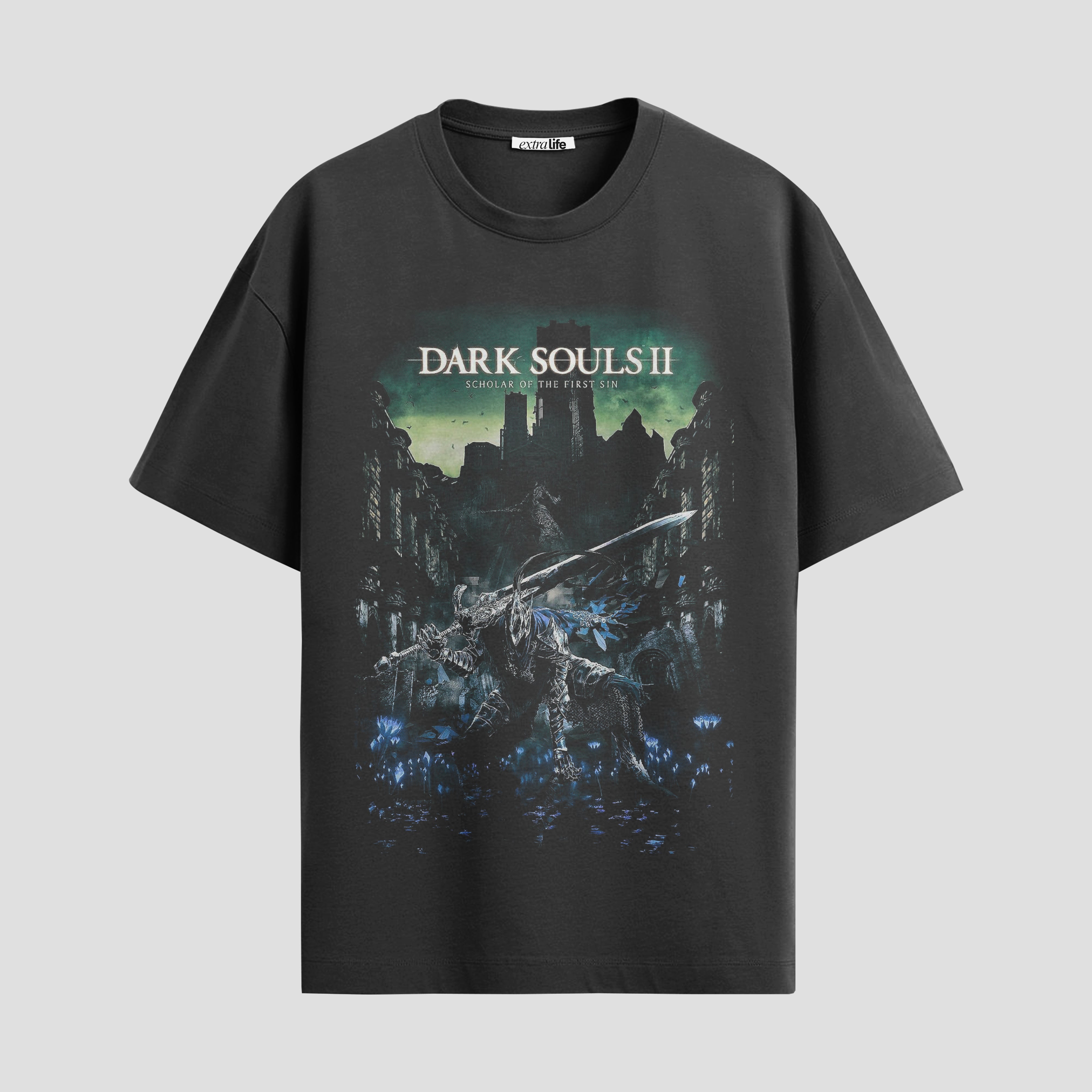Playera urbana de anime y gaming ExtraLife MX, corte Standard Fit unisex ligero y transpirable en color Deep Black y Pure White, ropa de uso diario para gym y casual.