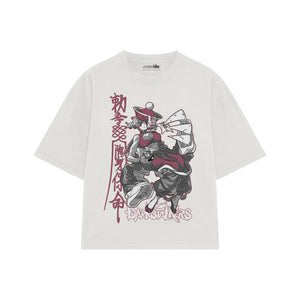 Playera streetwear premium de anime y gaming ExtraLife MX, corte boxy oversized drop shoulder heavyweight en color Deep Black y Off-White, moda urbana mexicana de culto.
