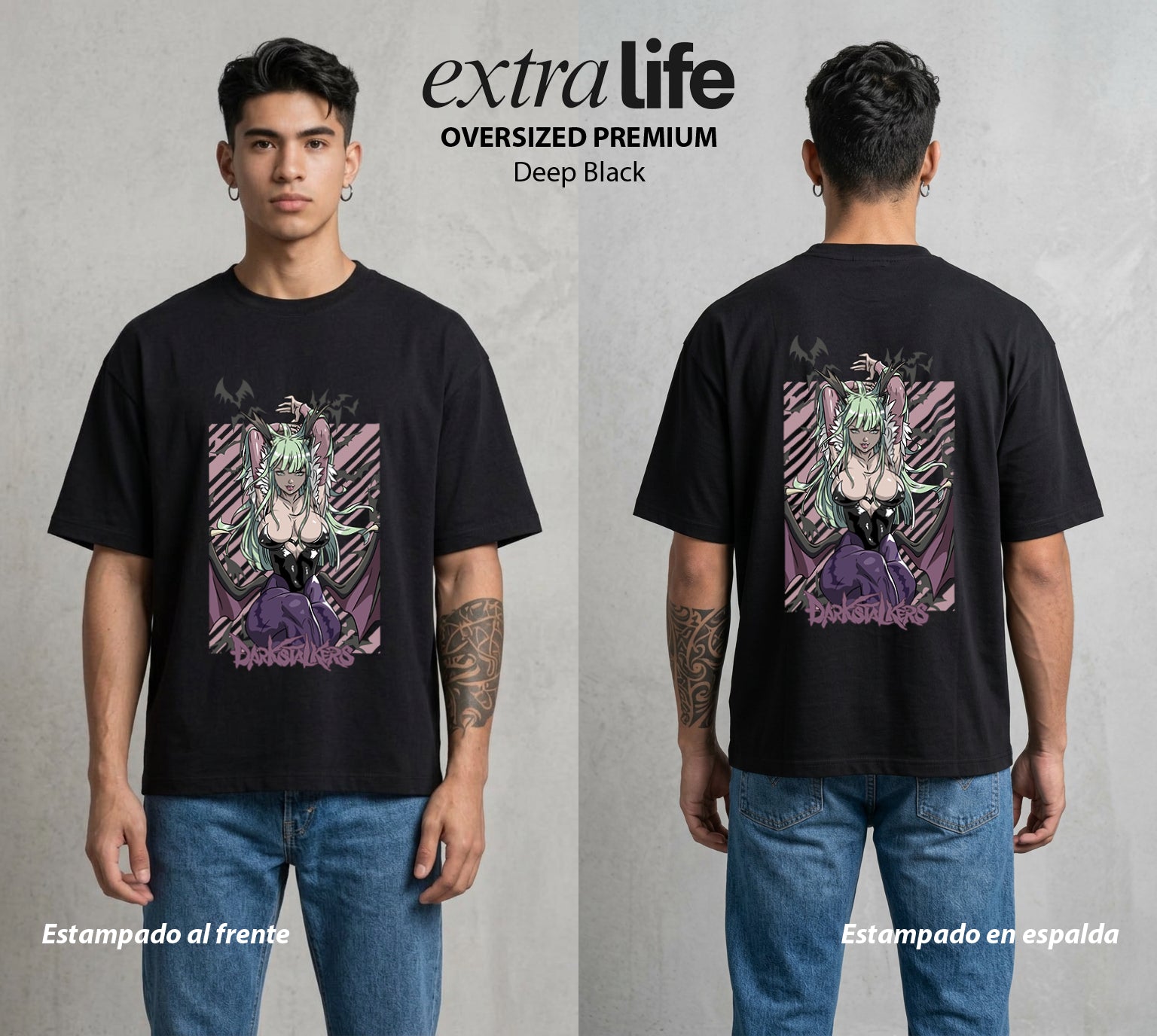 La Noche de los Acechadores | Las Alas del Abismo #00622 - Playera Oversized Premium | Deep Black - Foto en modelo