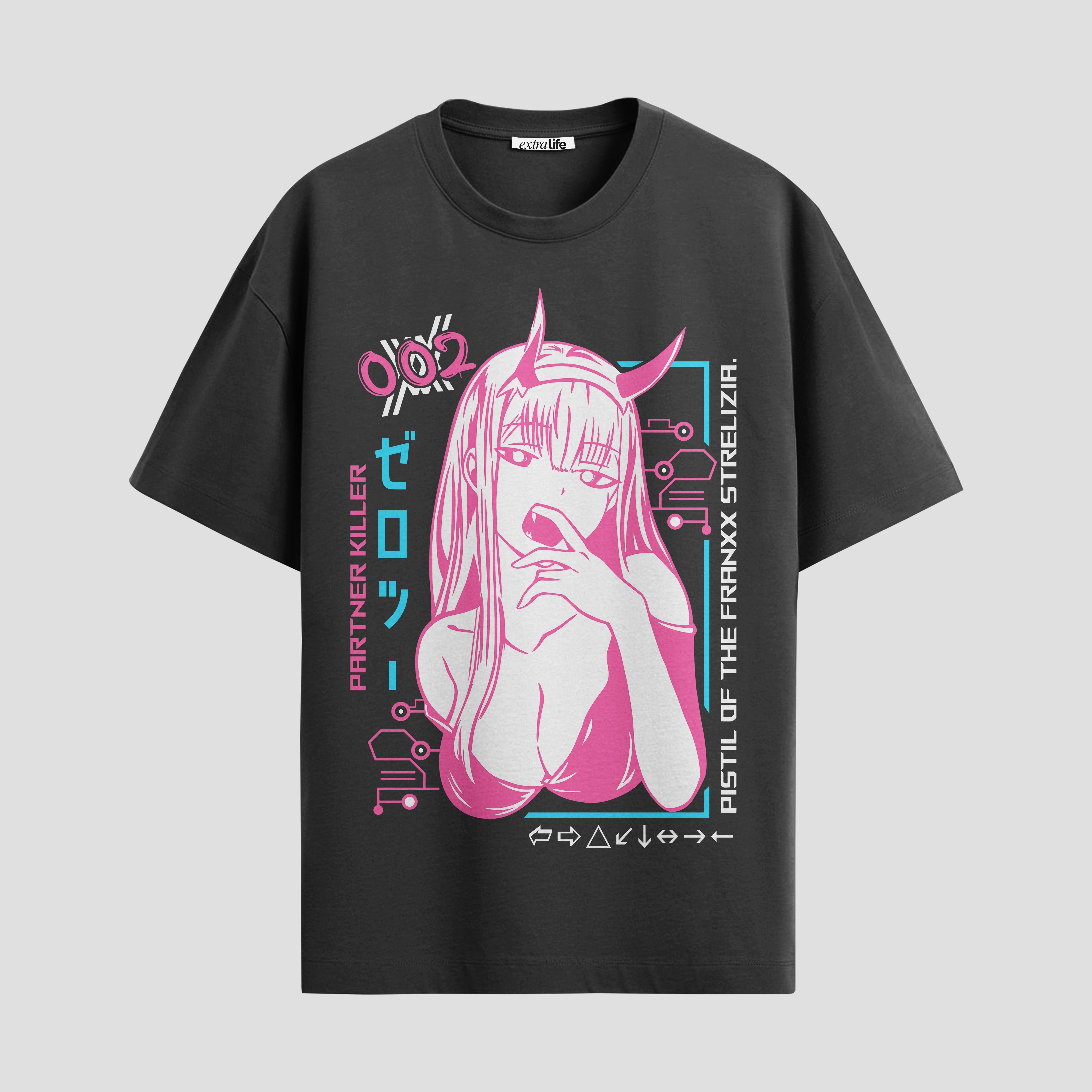 Playera urbana de anime y gaming ExtraLife MX, corte Standard Fit unisex ligero y transpirable en color Deep Black y Pure White, ropa de uso diario para gym y casual.