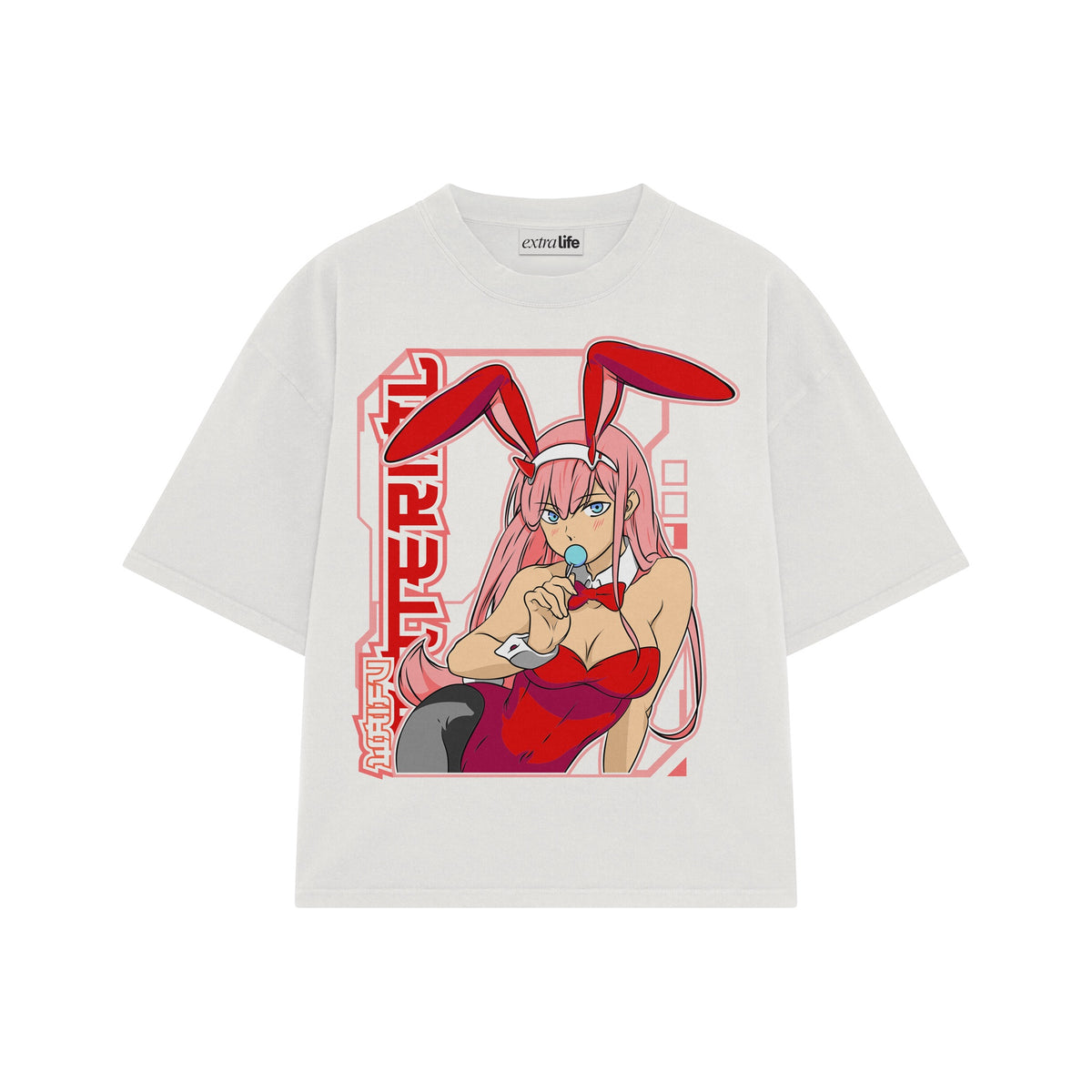 Playera streetwear premium de anime y gaming ExtraLife MX, corte oversized drop shoulder ligero y fresco en color Deep Black y Off-White, moda urbana mexicana de culto.