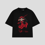 Playera streetwear premium de anime y gaming ExtraLife MX, corte boxy oversized drop shoulder heavyweight en color Deep Black y Off-White, moda urbana mexicana de culto.