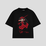 Playera streetwear premium de anime y gaming ExtraLife MX, corte oversized drop shoulder ligero y fresco en color Deep Black y Off-White, moda urbana mexicana de culto.