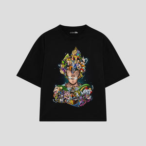 Playera streetwear premium de anime y gaming ExtraLife MX, corte oversized drop shoulder ligero y fresco en color Deep Black y Off-White, moda urbana mexicana de culto.