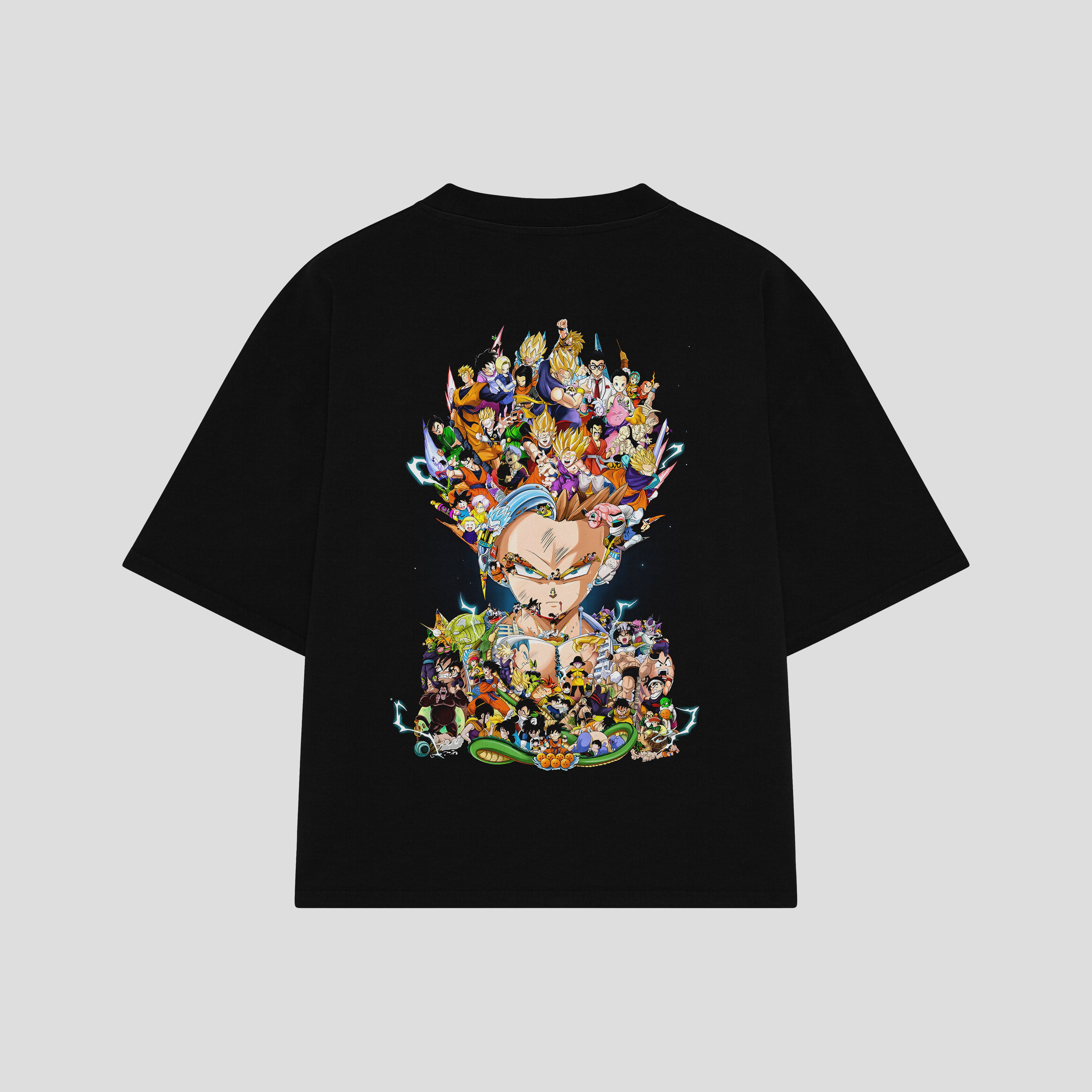 Playera streetwear premium de anime y gaming ExtraLife MX, corte boxy oversized drop shoulder heavyweight en color Deep Black y Off-White, moda urbana mexicana de culto.