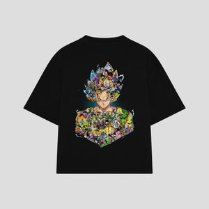 Playera streetwear premium de anime y gaming ExtraLife MX, corte boxy oversized drop shoulder heavyweight en color Deep Black y Off-White, moda urbana mexicana de culto.
