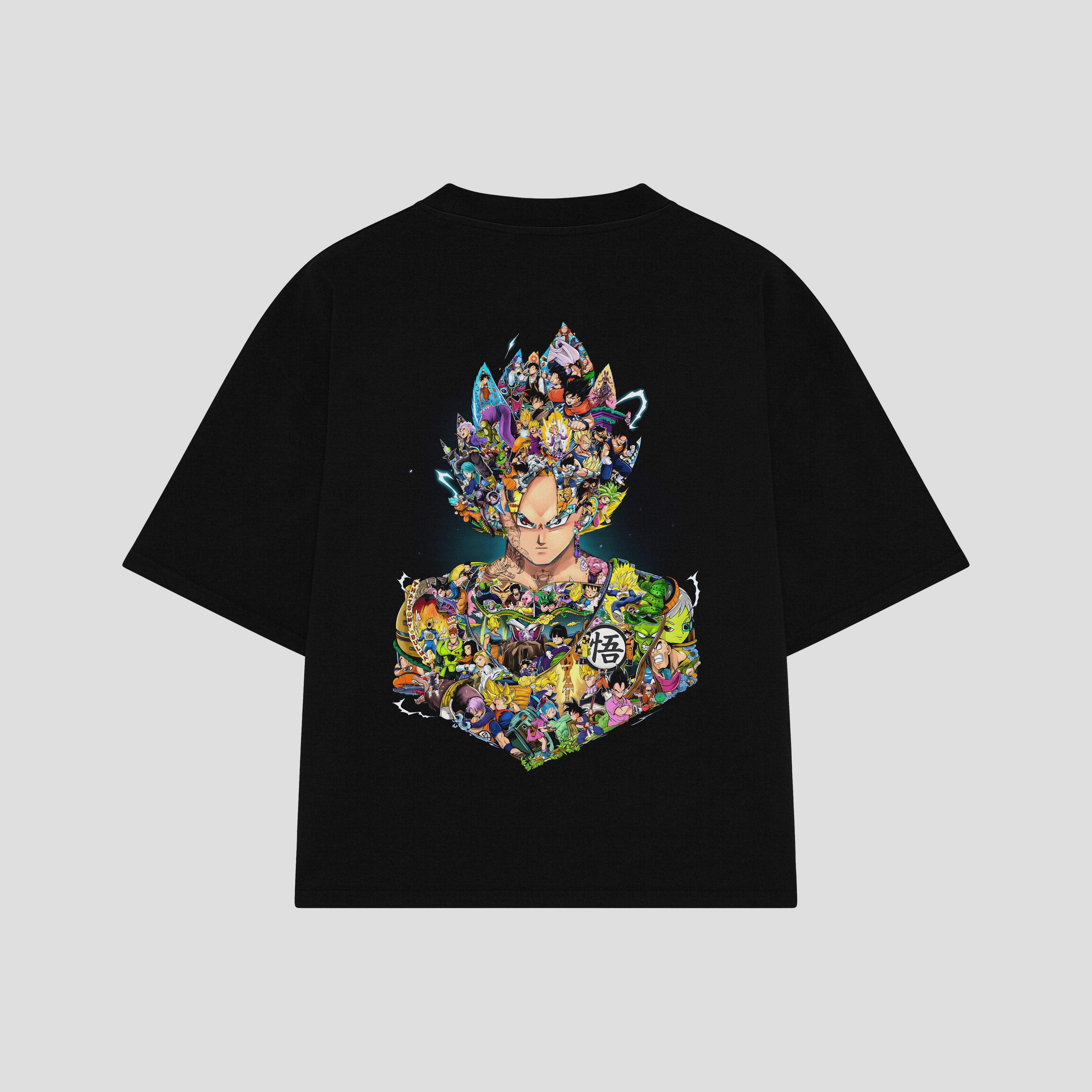 Playera streetwear premium de anime y gaming ExtraLife MX, corte boxy oversized drop shoulder heavyweight en color Deep Black y Off-White, moda urbana mexicana de culto.