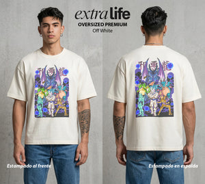 El Poder de las Esferas | Los Dragones Negativos #00647 - Playera Oversized Premium | Off White - Foto en modelo