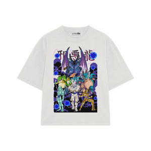 Playera streetwear premium de anime y gaming ExtraLife MX, corte oversized drop shoulder ligero y fresco en color Deep Black y Off-White, moda urbana mexicana de culto.