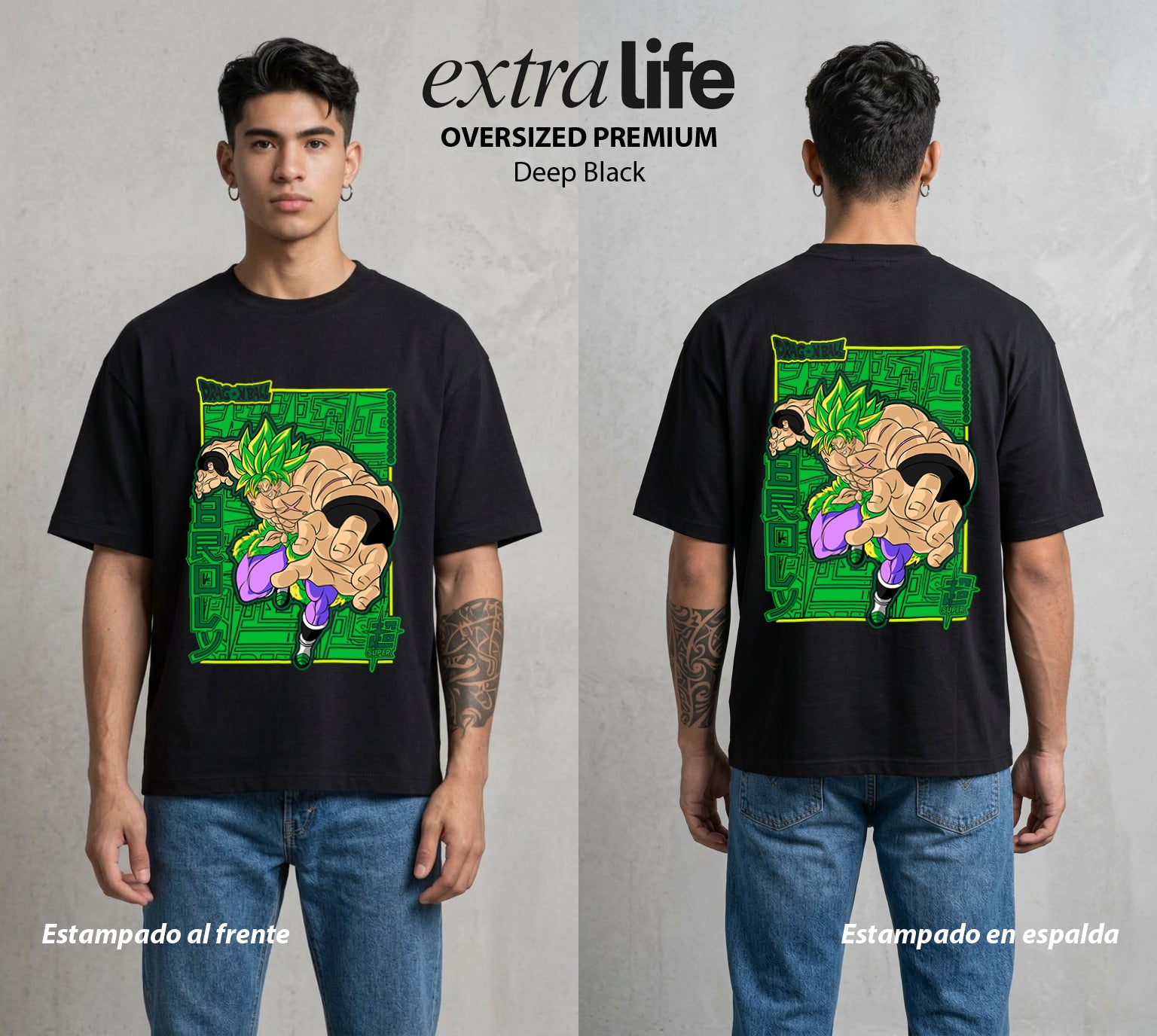 El Poder de las Esferas | Fuerza Legendaria #00650 - Playera Oversized Premium | Deep Black - Foto en modelo