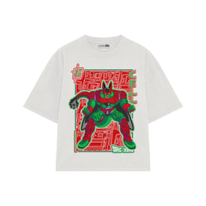 Playera streetwear premium de anime y gaming ExtraLife MX, corte boxy oversized drop shoulder heavyweight en color Deep Black y Off-White, moda urbana mexicana de culto.