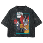 Playera streetwear premium de anime y gaming ExtraLife MX, corte boxy deluxe mineral wash heavyweight en color Acid Wash, moda urbana mexicana de culto.