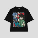Playera streetwear premium de anime y gaming ExtraLife MX, corte boxy oversized drop shoulder heavyweight en color Deep Black y Off-White, moda urbana mexicana de culto.