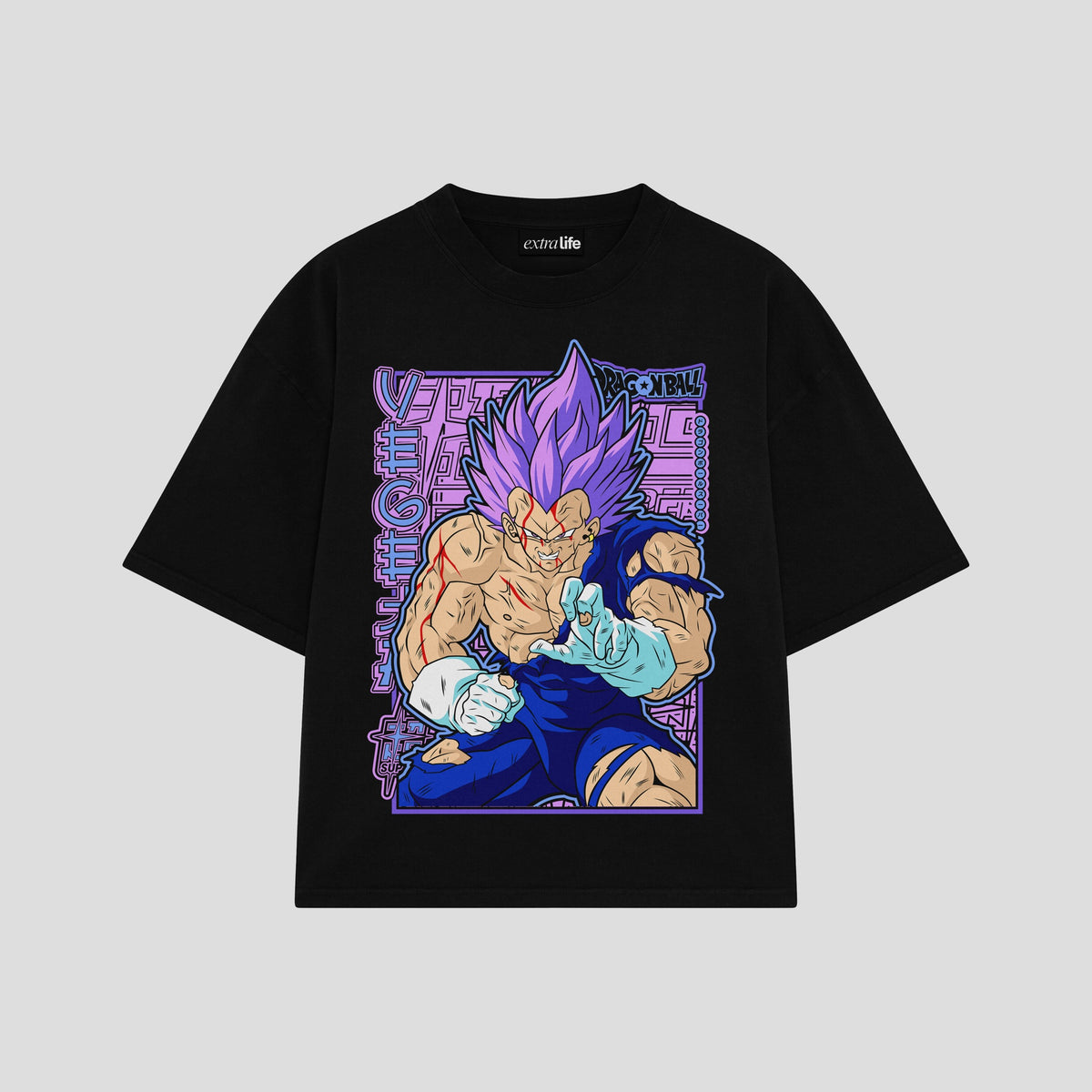 Playera streetwear premium de anime y gaming ExtraLife MX, corte oversized drop shoulder ligero y fresco en color Deep Black y Off-White, moda urbana mexicana de culto.