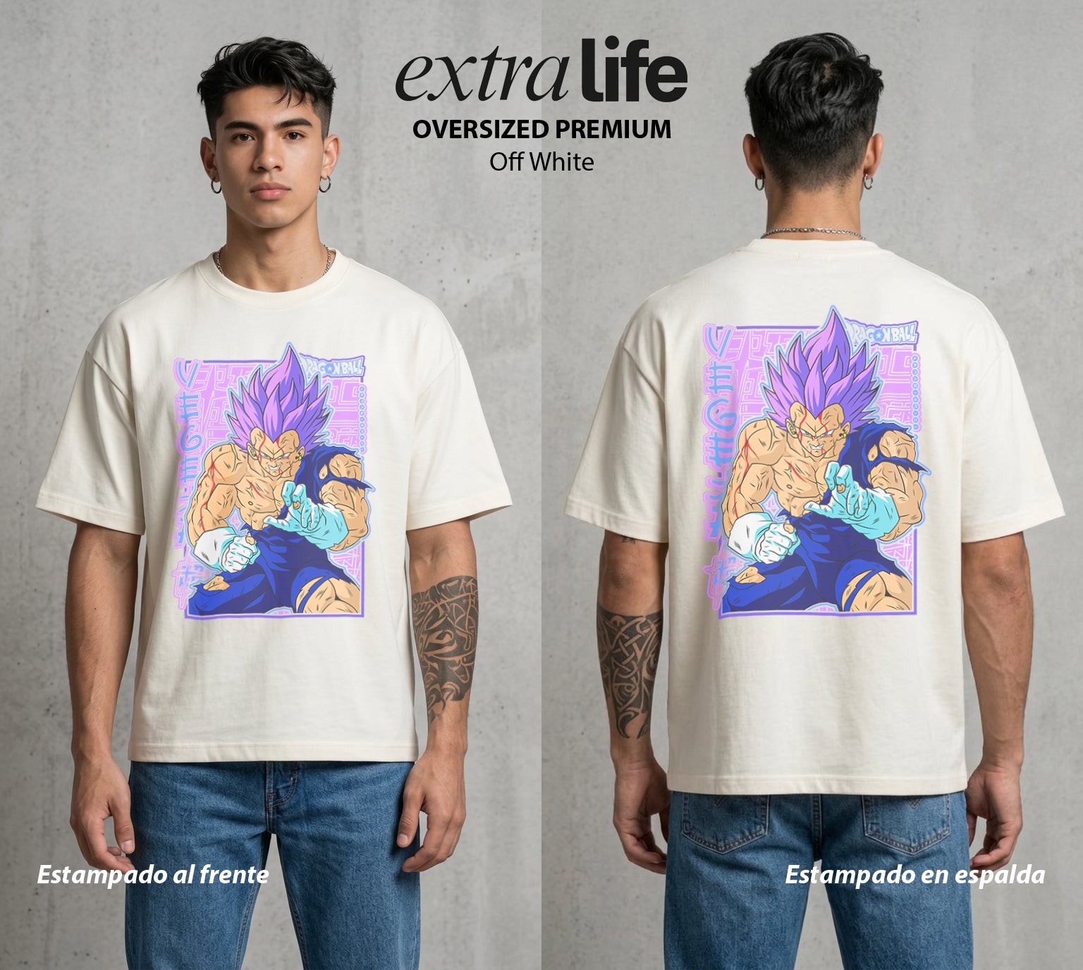 El Poder de las Esferas | Orgullo Saiyajin #00661 - Playera Oversized Premium | Off White - Foto en modelo