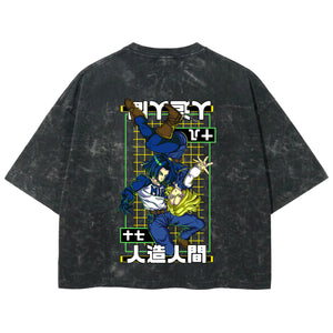 Playera streetwear premium de anime y gaming ExtraLife MX, corte boxy deluxe mineral wash heavyweight en color Acid Wash, moda urbana mexicana de culto.