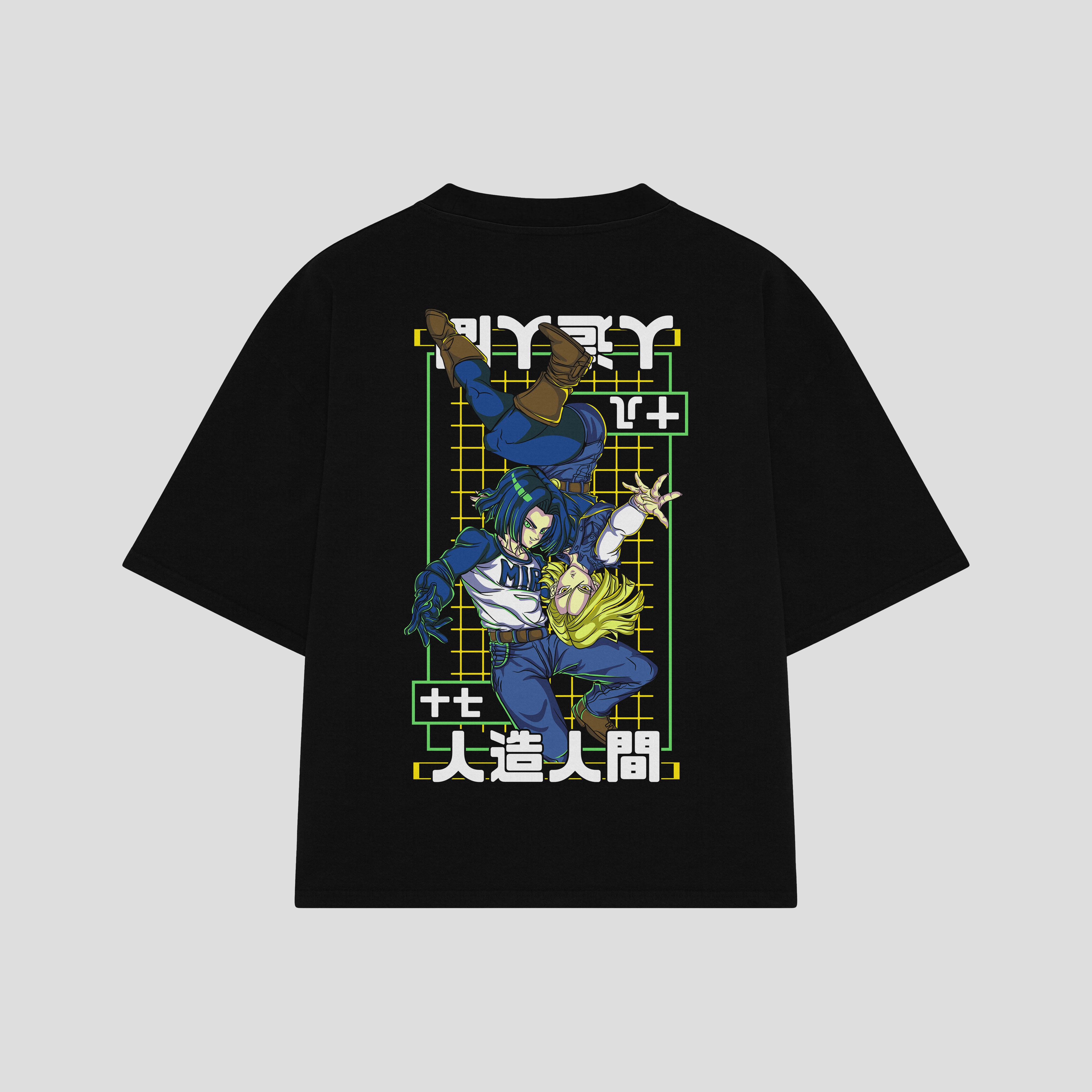 Playera streetwear premium de anime y gaming ExtraLife MX, corte boxy oversized drop shoulder heavyweight en color Deep Black y Off-White, moda urbana mexicana de culto.