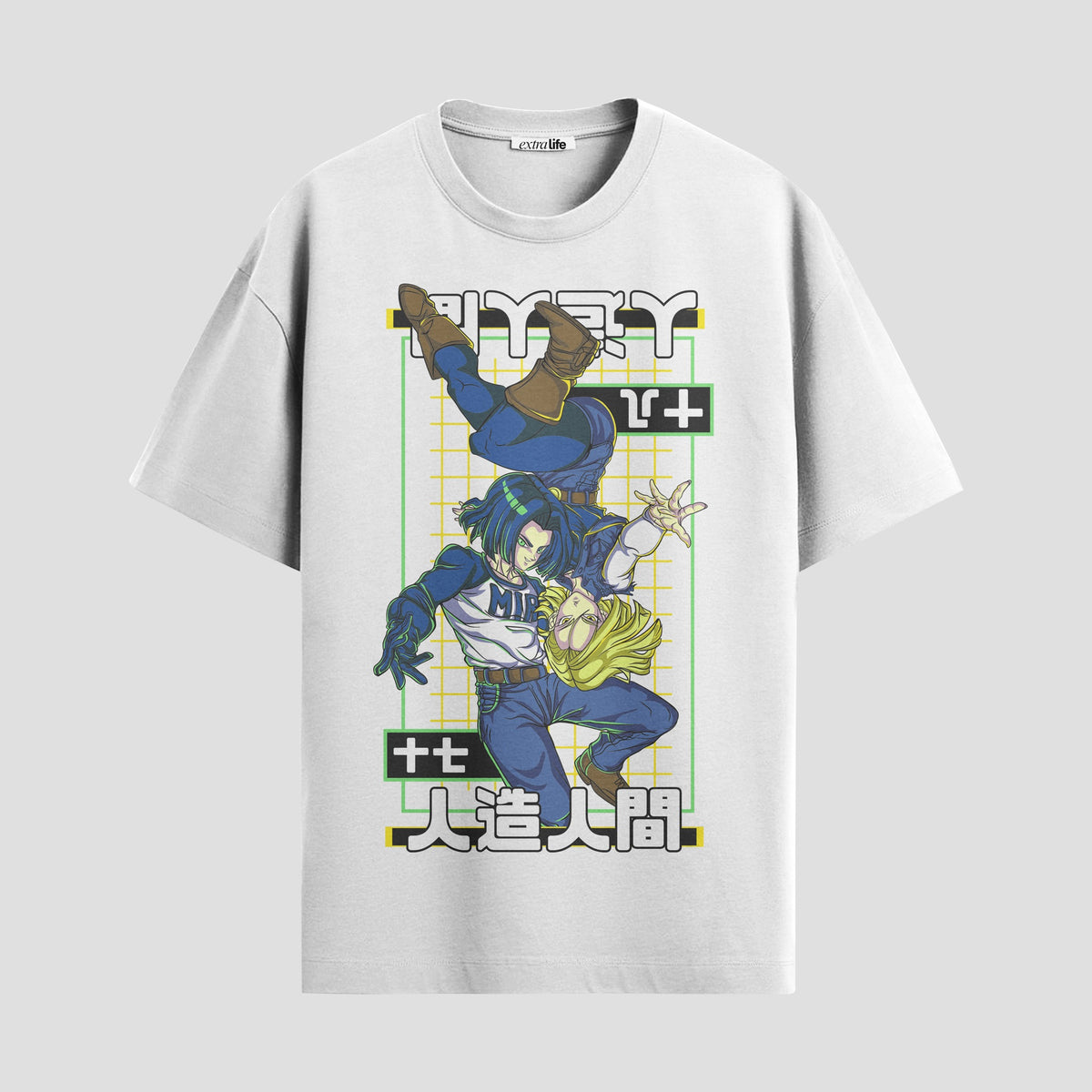 Playera urbana de anime y gaming ExtraLife MX, corte Classic Premium unisex ligero y transpirable en color Deep Black y Pure White, ropa de uso diario para gym y casual.