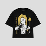 Playera streetwear premium de anime y gaming ExtraLife MX, corte boxy oversized drop shoulder heavyweight en color Deep Black y Off-White, moda urbana mexicana de culto.