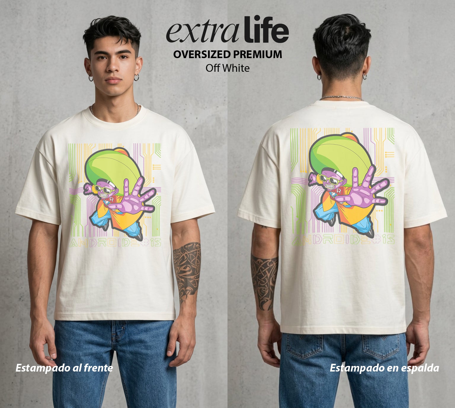 El Poder de las Esferas | El Corazon de Acero #00671 - Playera Oversized Premium | Off White - Foto en modelo