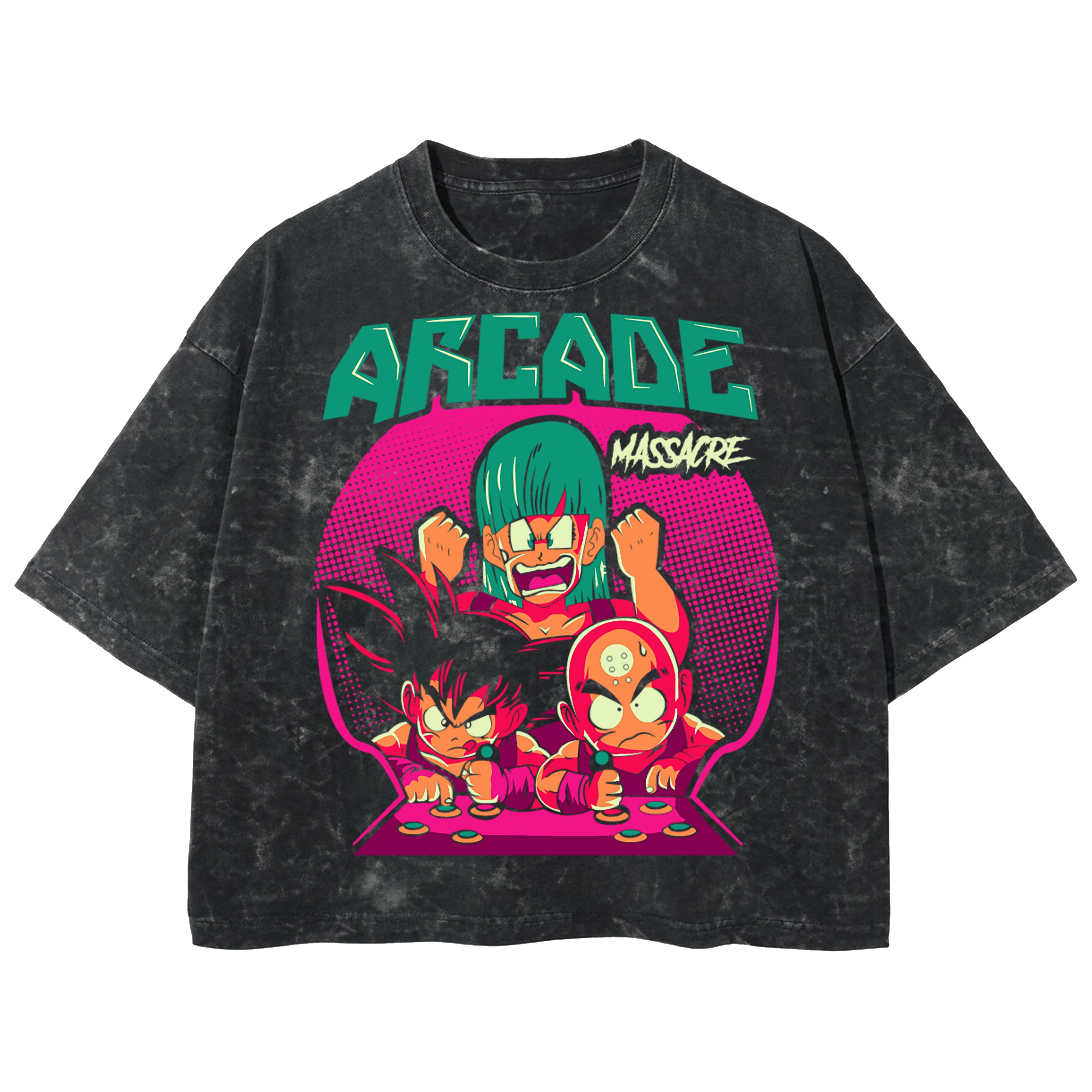 Playera streetwear premium de anime y gaming ExtraLife MX, corte boxy deluxe mineral wash heavyweight en color Acid Wash, moda urbana mexicana de culto.