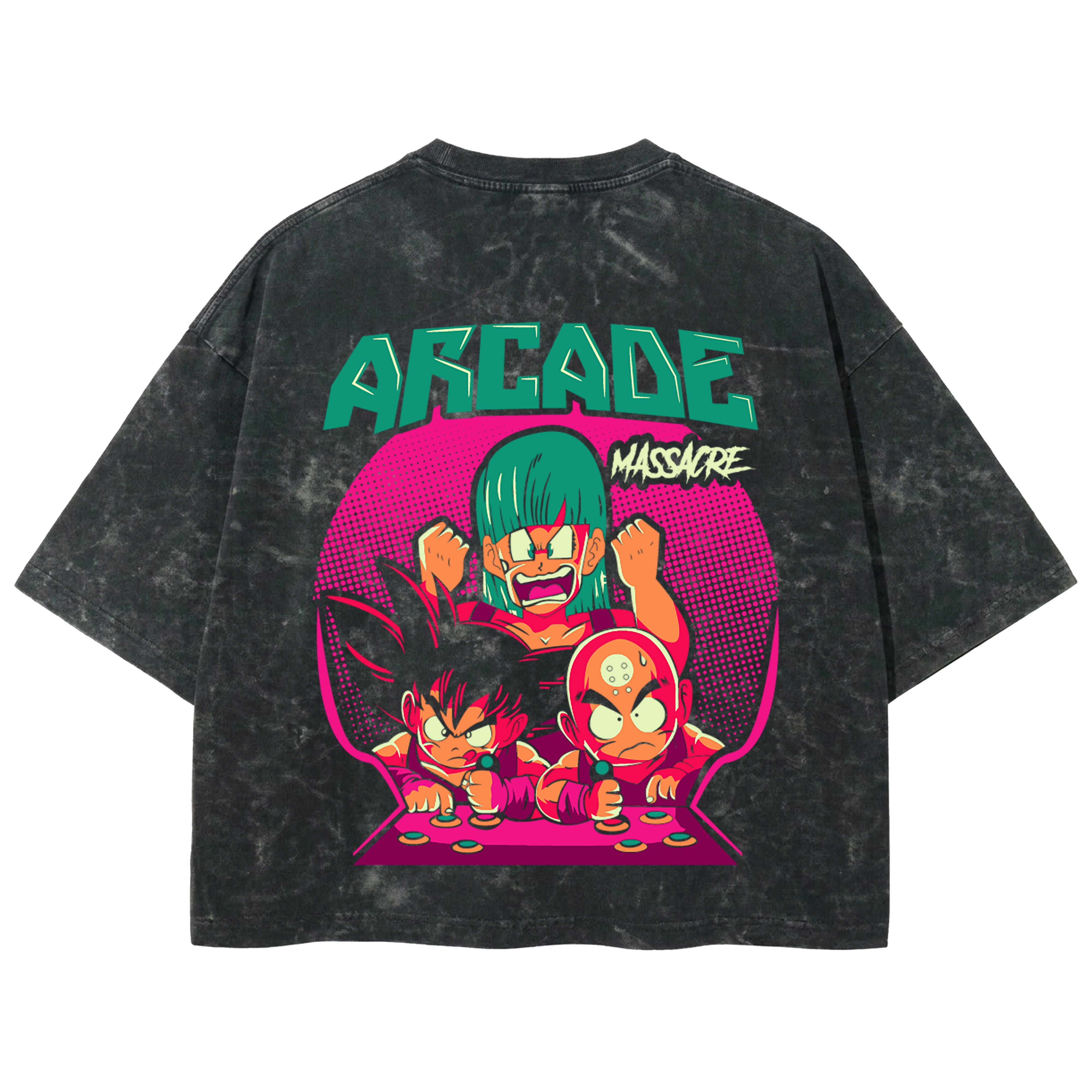Playera streetwear premium de anime y gaming ExtraLife MX, corte boxy deluxe mineral wash heavyweight en color Acid Wash, moda urbana mexicana de culto.