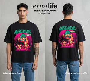 El Poder de las Esferas | Guerrero de las Estrellas Arcade #00672 - Playera Oversized Premium | Deep Black - Foto en modelo