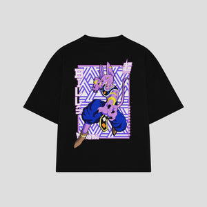 Playera streetwear premium de anime y gaming ExtraLife MX, corte boxy oversized drop shoulder heavyweight en color Deep Black y Off-White, moda urbana mexicana de culto.