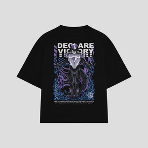 Playera streetwear premium de anime y gaming ExtraLife MX, corte boxy oversized drop shoulder heavyweight en color Deep Black y Off-White, moda urbana mexicana de culto.