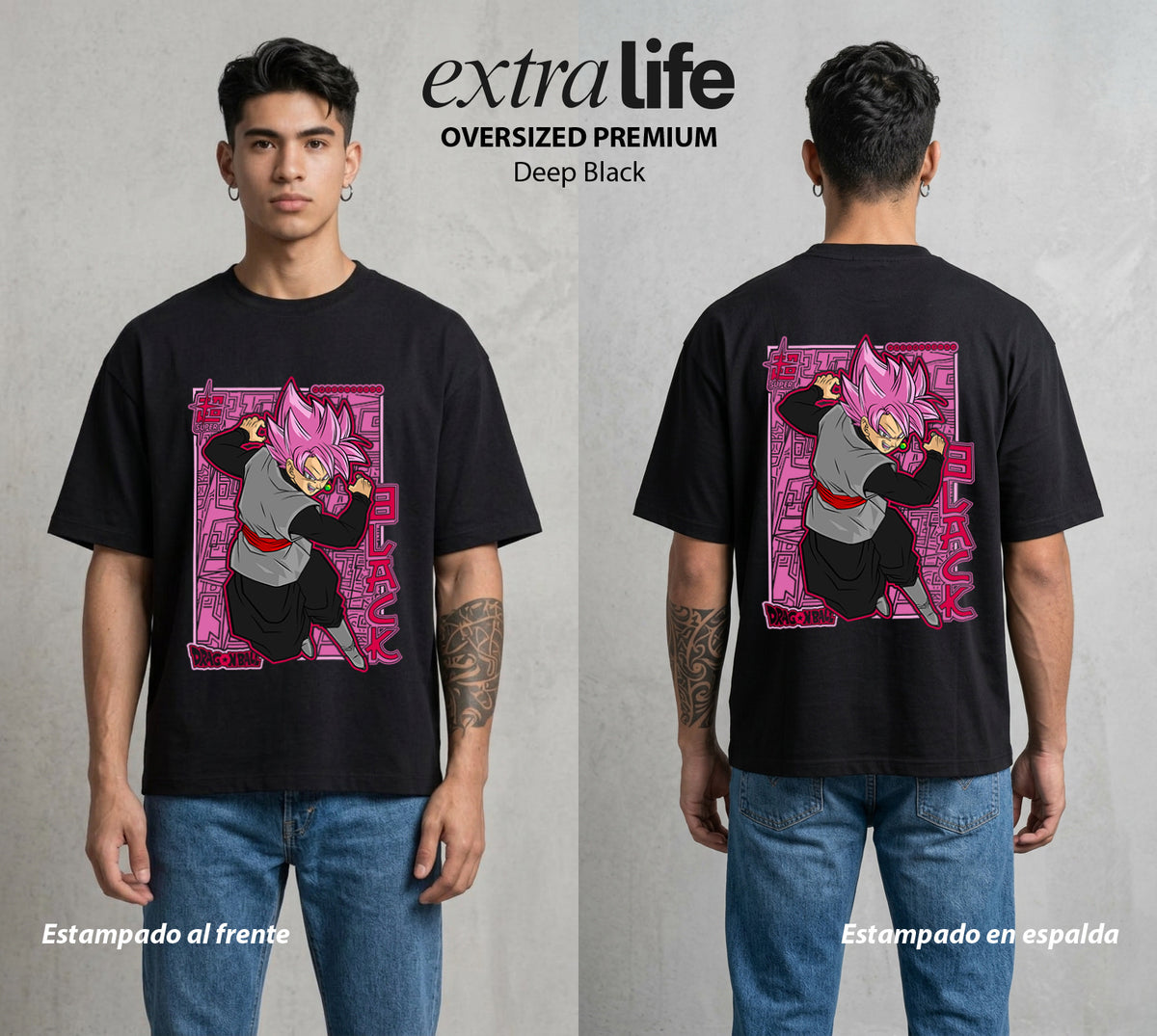 El Poder de las Esferas | Guerrero de las Estrellas #00680 - Playera Oversized Premium | Deep Black - Foto en modelo