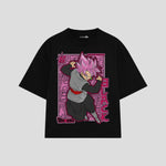 Playera streetwear premium de anime y gaming ExtraLife MX, corte boxy oversized drop shoulder heavyweight en color Deep Black y Off-White, moda urbana mexicana de culto.