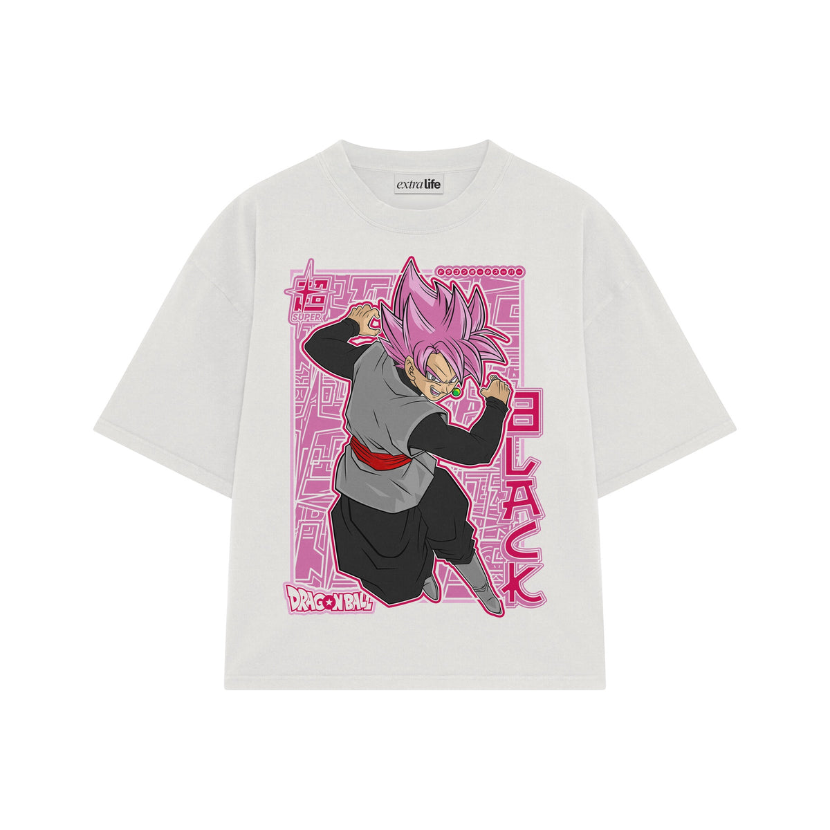 Playera streetwear premium de anime y gaming ExtraLife MX, corte oversized drop shoulder ligero y fresco en color Deep Black y Off-White, moda urbana mexicana de culto.
