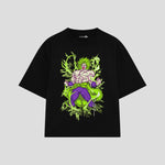 Playera streetwear premium de anime y gaming ExtraLife MX, corte boxy oversized drop shoulder heavyweight en color Deep Black y Off-White, moda urbana mexicana de culto.