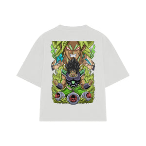 Playera streetwear premium de anime y gaming ExtraLife MX, corte boxy oversized drop shoulder heavyweight en color Deep Black y Off-White, moda urbana mexicana de culto.
