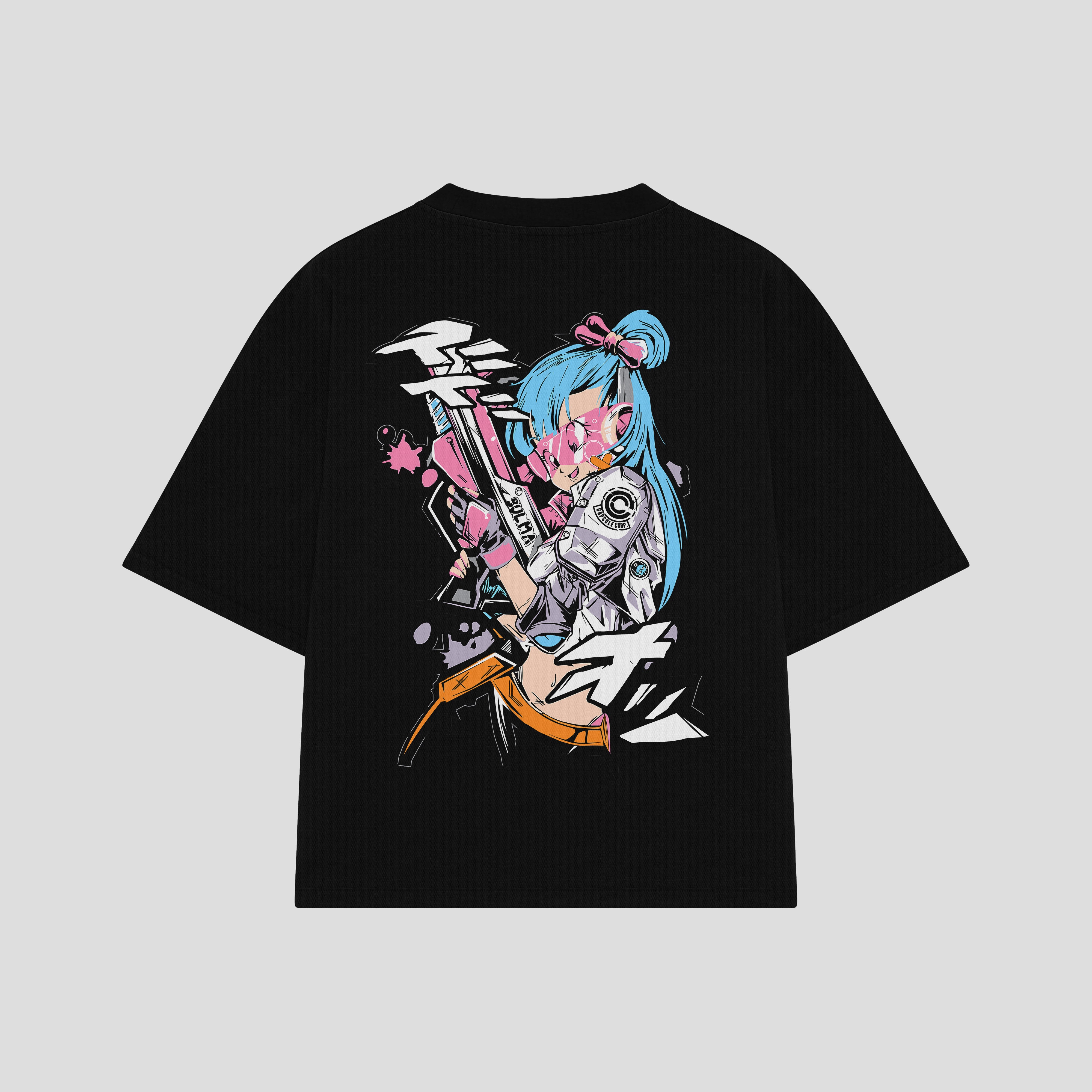 Playera streetwear premium de anime y gaming ExtraLife MX, corte boxy oversized drop shoulder heavyweight en color Deep Black y Off-White, moda urbana mexicana de culto.