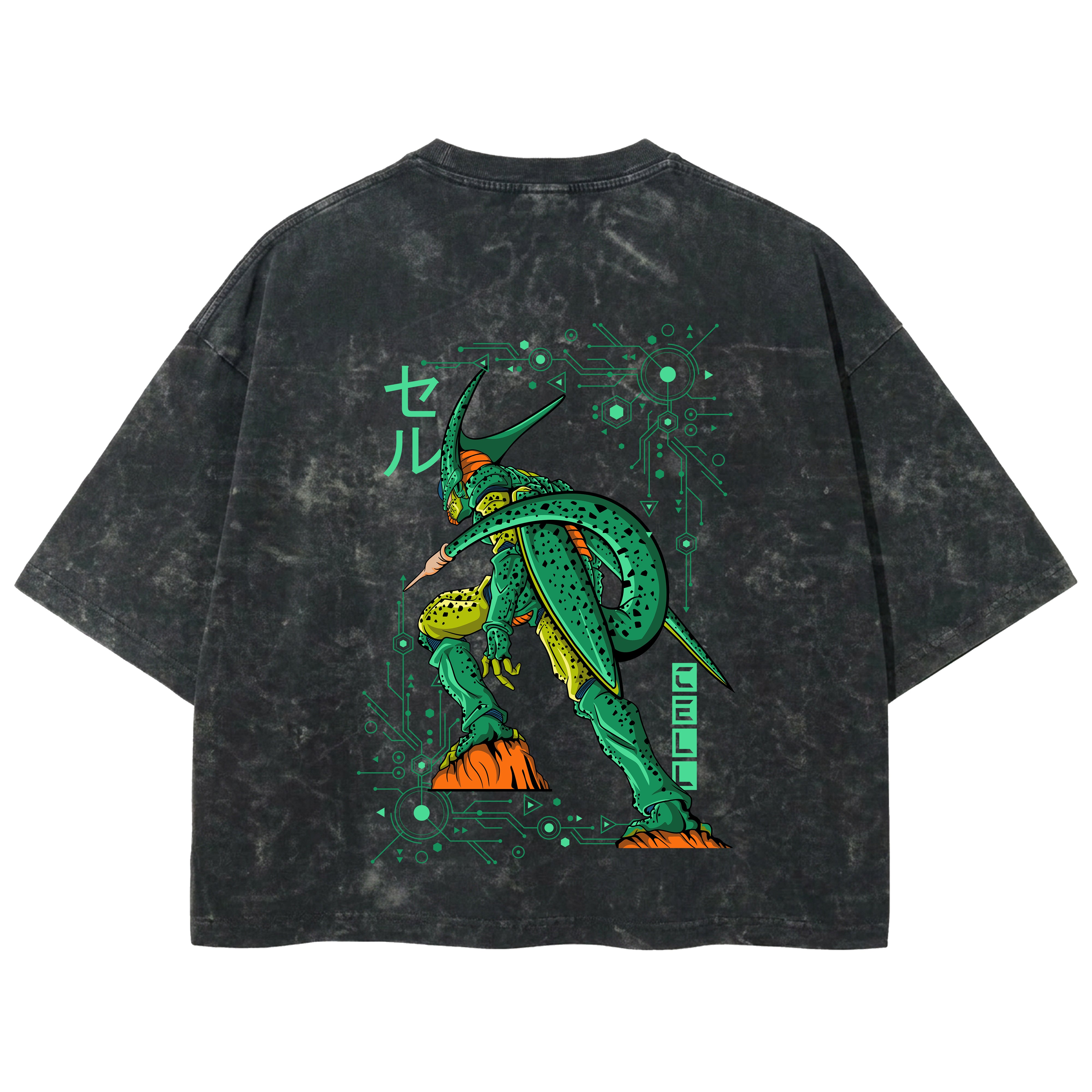 Playera streetwear premium de anime y gaming ExtraLife MX, corte boxy deluxe mineral wash heavyweight en color Acid Wash, moda urbana mexicana de culto.