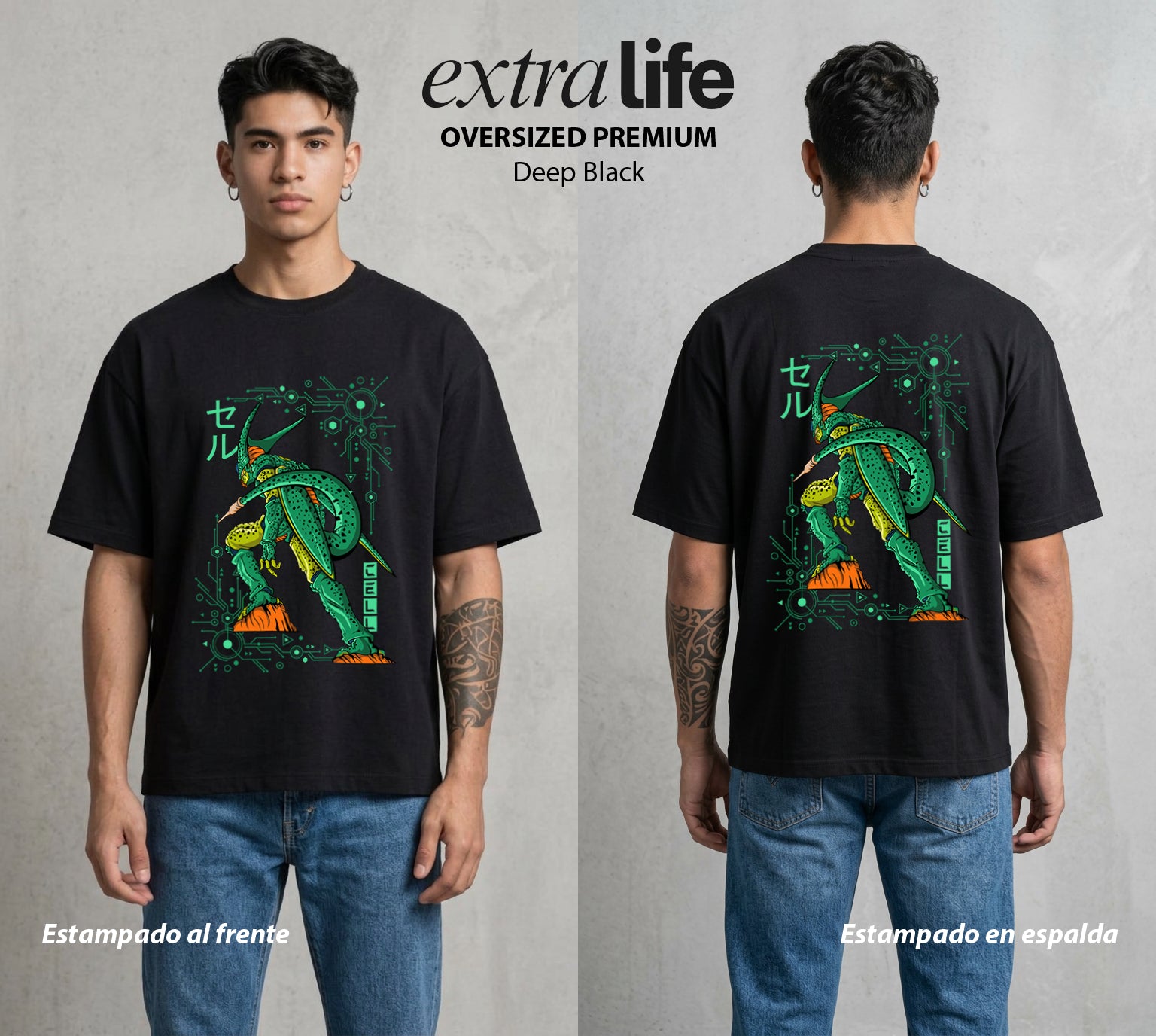 El Poder de las Esferas | La Perfeccion Genetica #00694 - Playera Oversized Premium | Deep Black - Foto en modelo