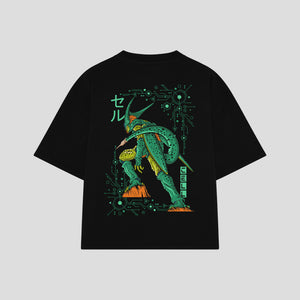 Playera streetwear premium de anime y gaming ExtraLife MX, corte boxy oversized drop shoulder heavyweight en color Deep Black y Off-White, moda urbana mexicana de culto.