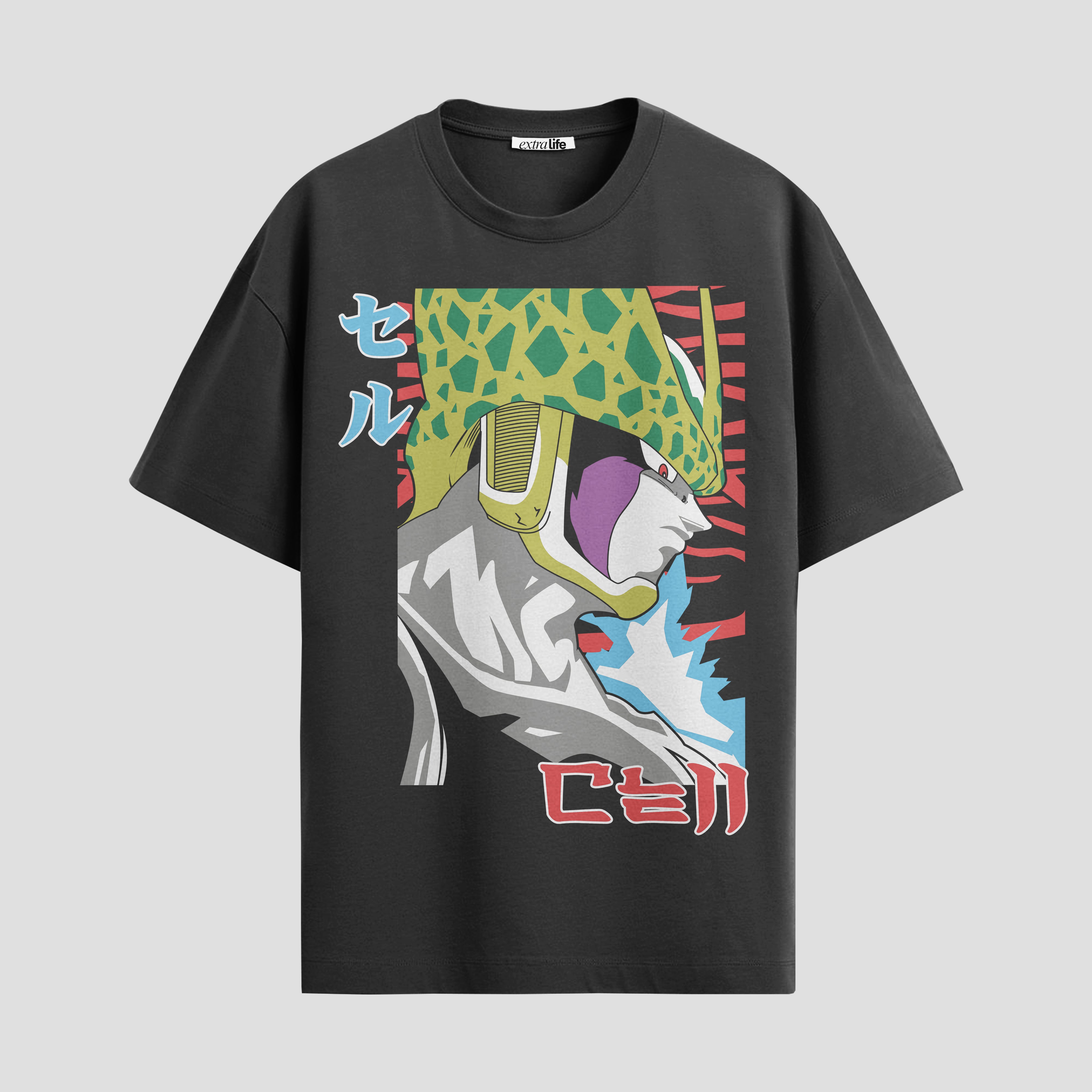 Playera urbana de anime y gaming ExtraLife MX, corte Standard Fit unisex ligero y transpirable en color Deep Black y Pure White, ropa de uso diario para gym y casual.