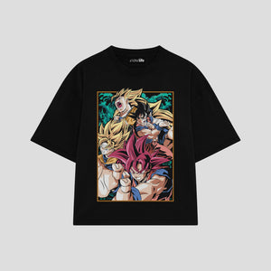 Playera streetwear premium de anime y gaming ExtraLife MX, corte boxy oversized drop shoulder heavyweight en color Deep Black y Off-White, moda urbana mexicana de culto.