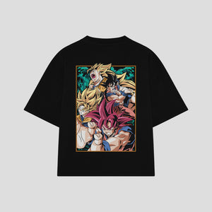 Playera streetwear premium de anime y gaming ExtraLife MX, corte boxy oversized drop shoulder heavyweight en color Deep Black y Off-White, moda urbana mexicana de culto.