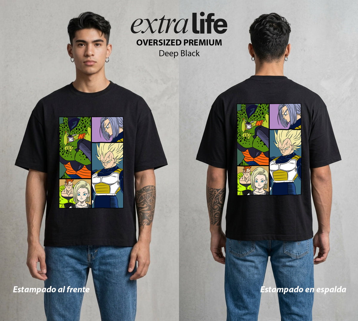 El Poder de las Esferas | Galeria del Poder Z #00698 - Playera Oversized Premium | Deep Black - Foto en modelo