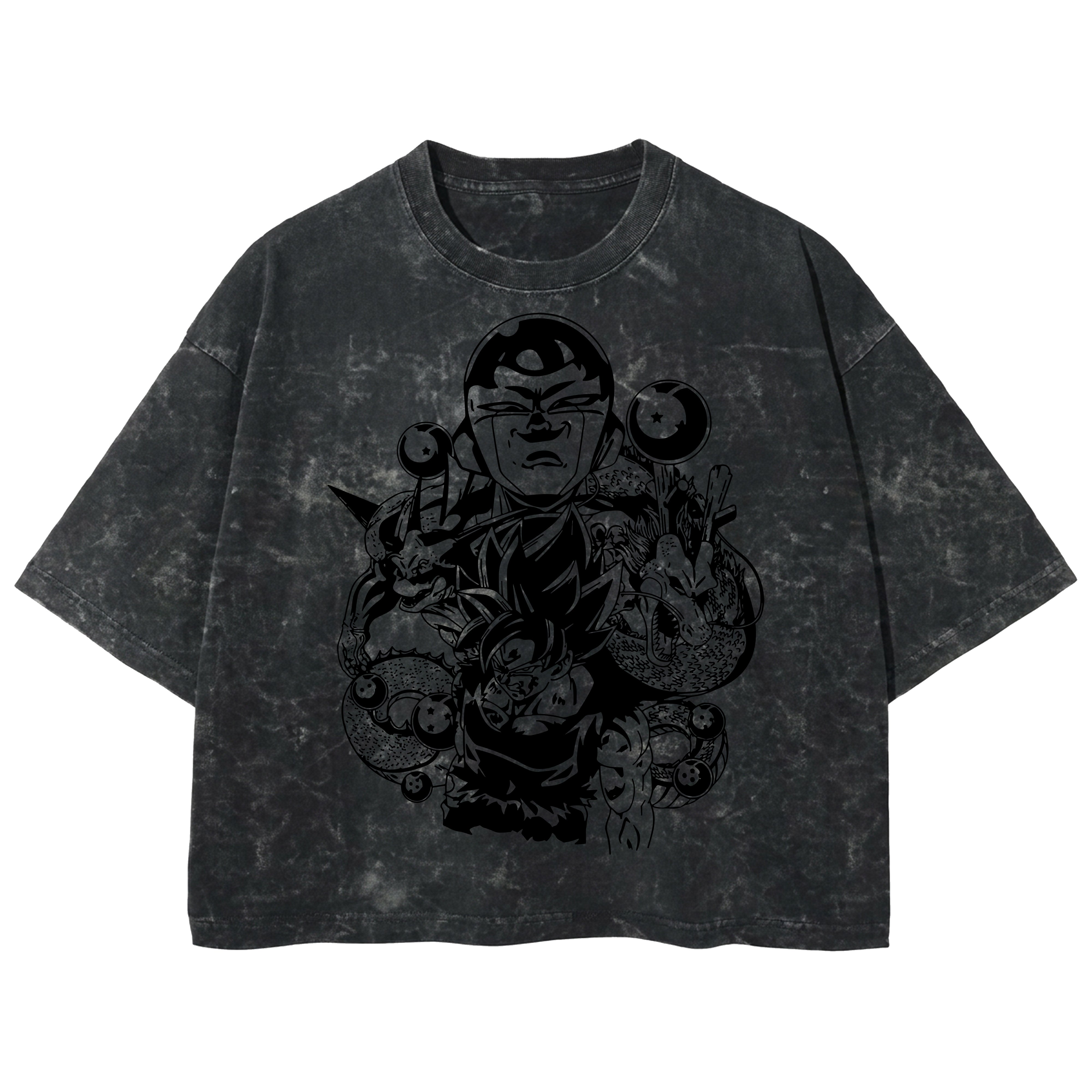 Playera streetwear premium de anime y gaming ExtraLife MX, corte boxy deluxe mineral wash heavyweight en color Acid Wash, moda urbana mexicana de culto.