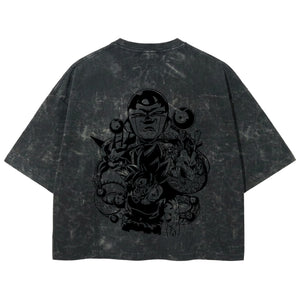 Playera streetwear premium de anime y gaming ExtraLife MX, corte boxy deluxe mineral wash heavyweight en color Acid Wash, moda urbana mexicana de culto.