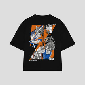 Playera streetwear premium de anime y gaming ExtraLife MX, corte boxy oversized drop shoulder heavyweight en color Deep Black y Off-White, moda urbana mexicana de culto.
