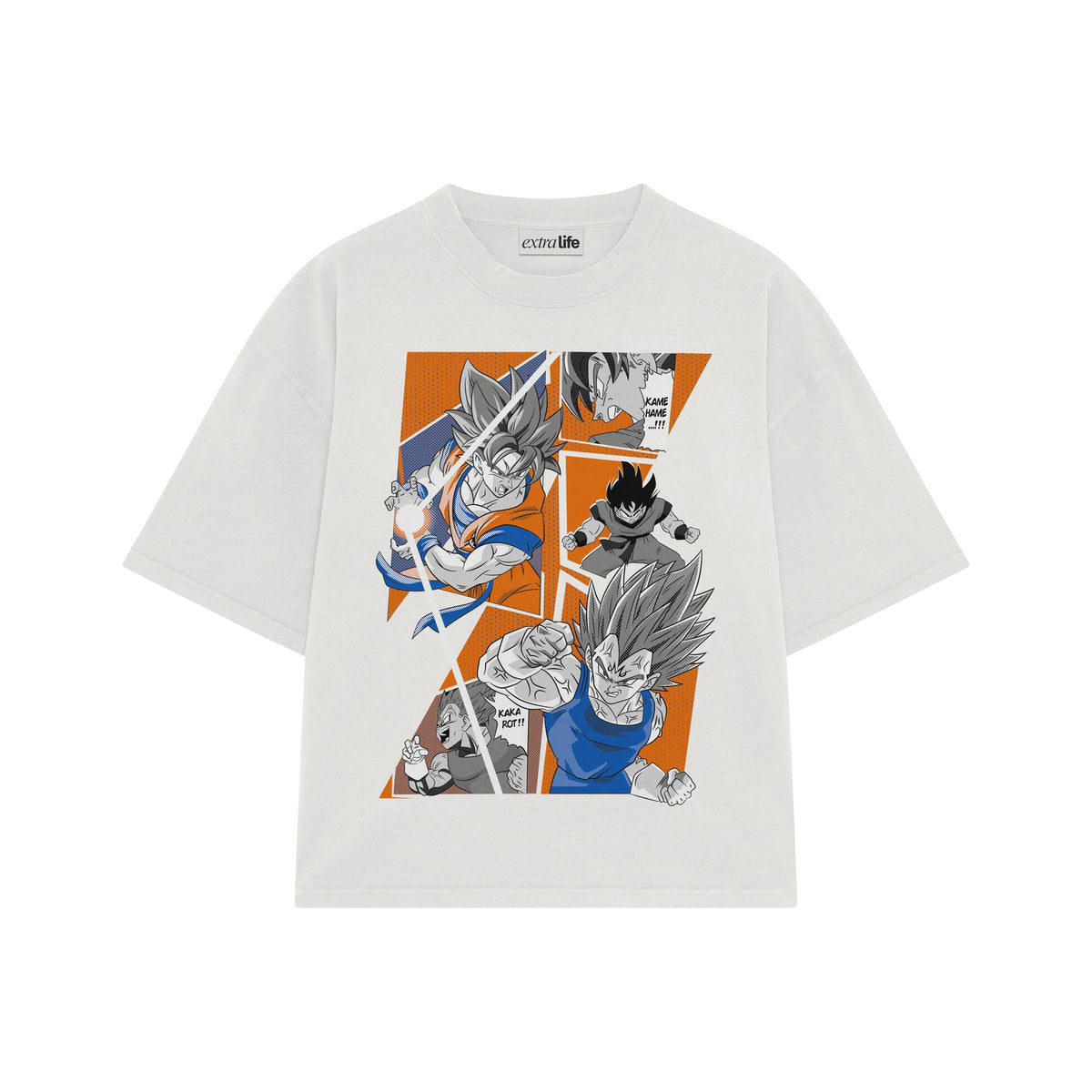 Playera streetwear premium de anime y gaming ExtraLife MX, corte oversized drop shoulder ligero y fresco en color Deep Black y Off-White, moda urbana mexicana de culto.