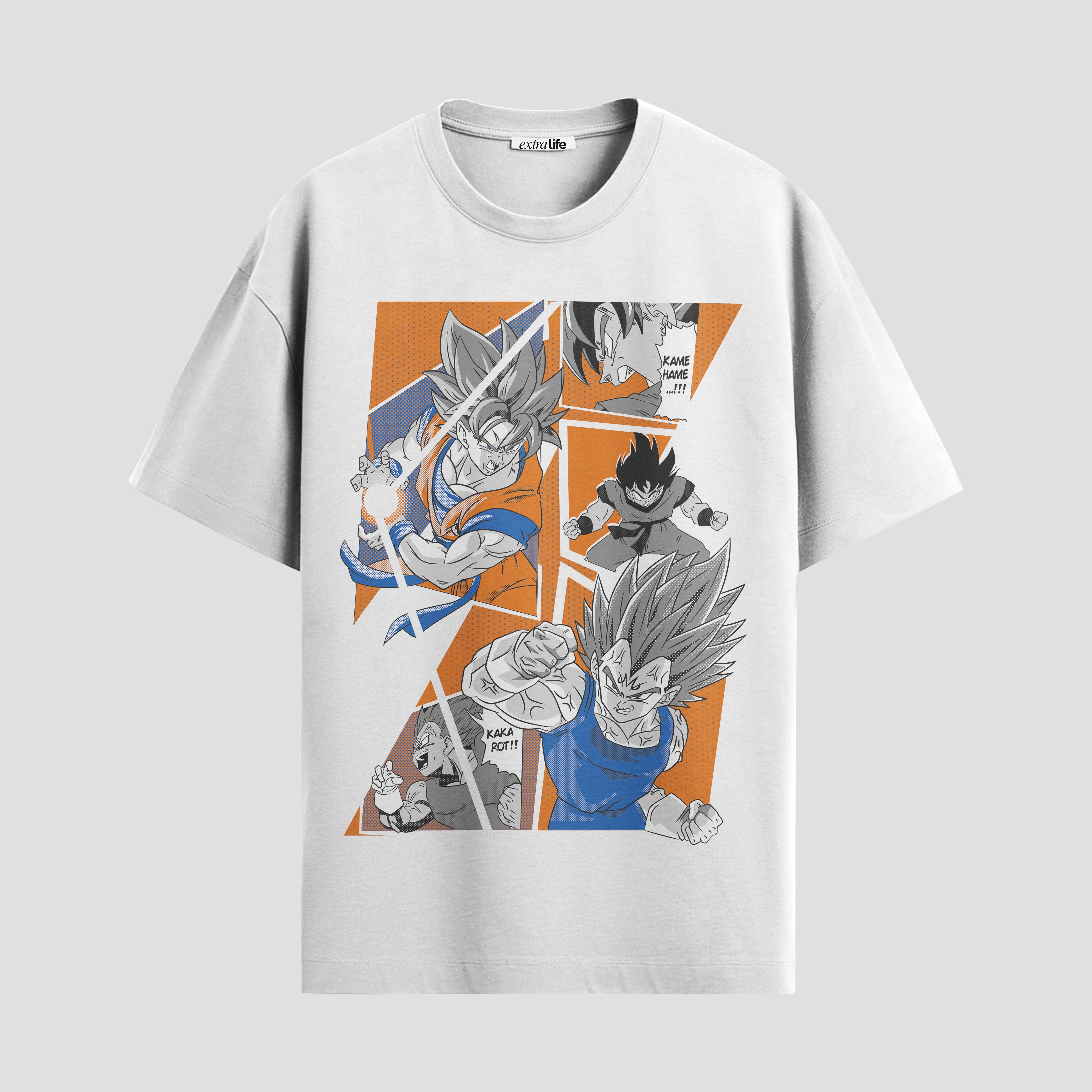Playera urbana de anime y gaming ExtraLife MX, corte Standard Fit unisex ligero y transpirable en color Deep Black y Pure White, ropa de uso diario para gym y casual.